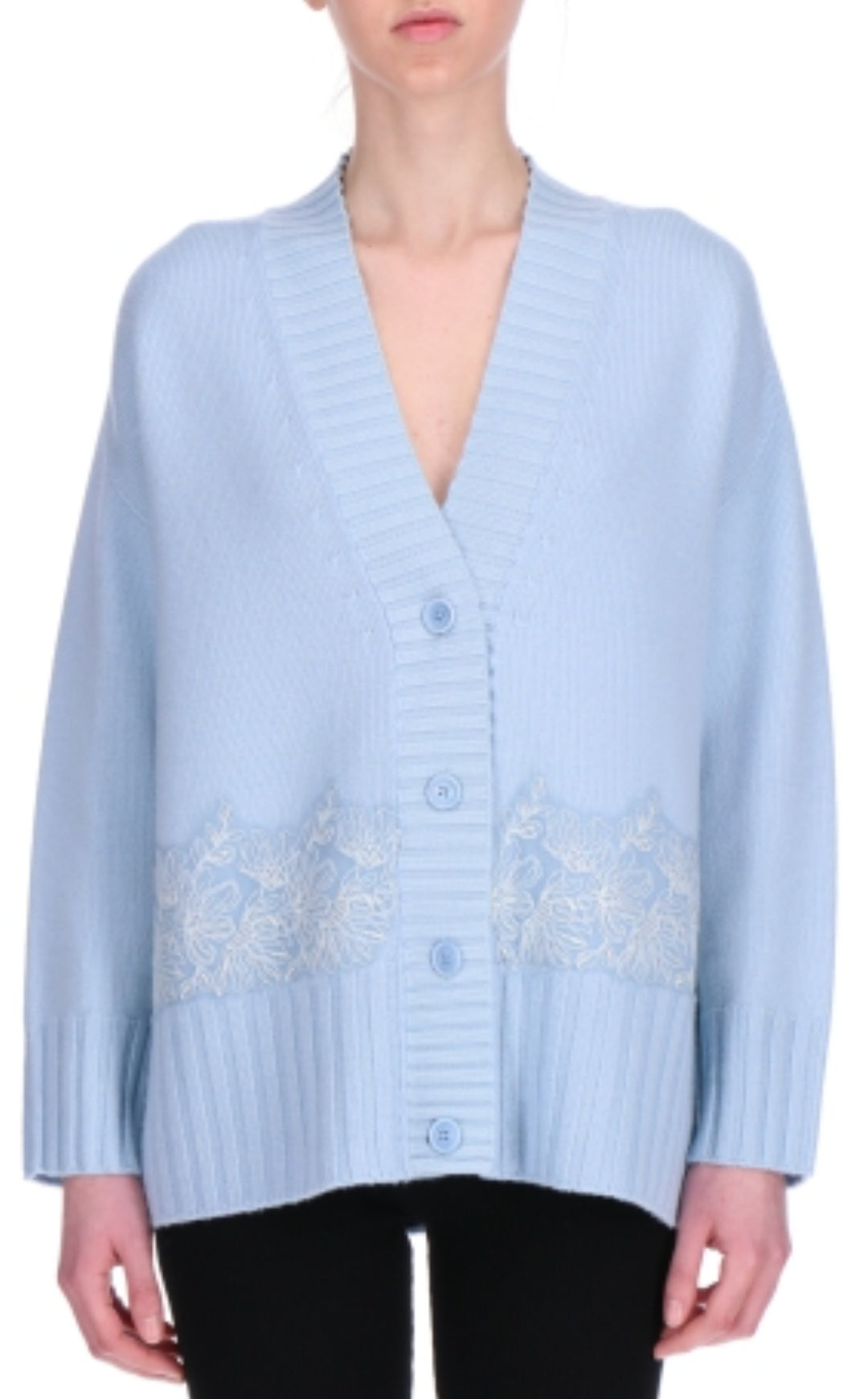 Cardigan Over celeste con pizzo Ermanno Firenze by Scervino