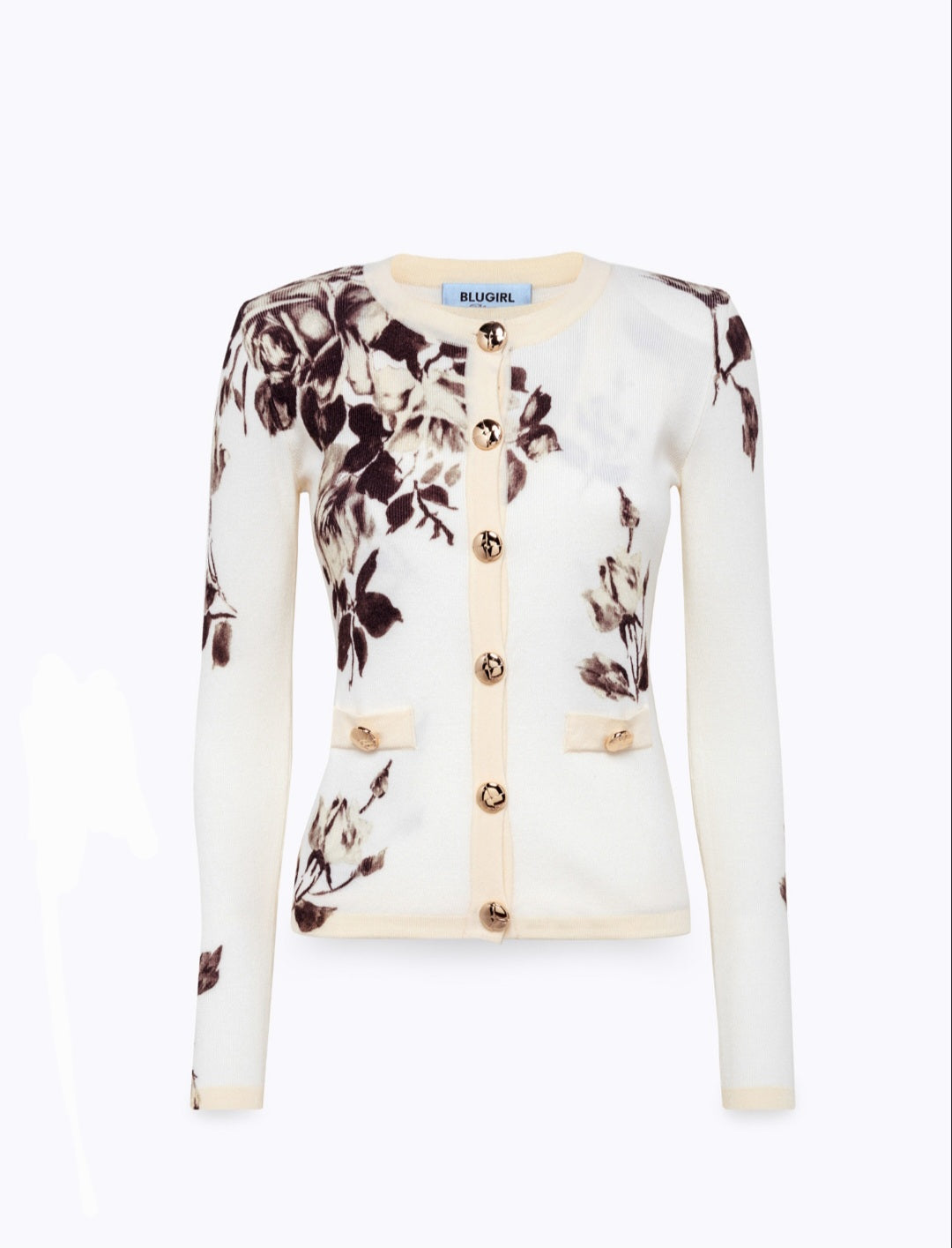 Cardigan panna Blugirl rose marroni con bottoni oro