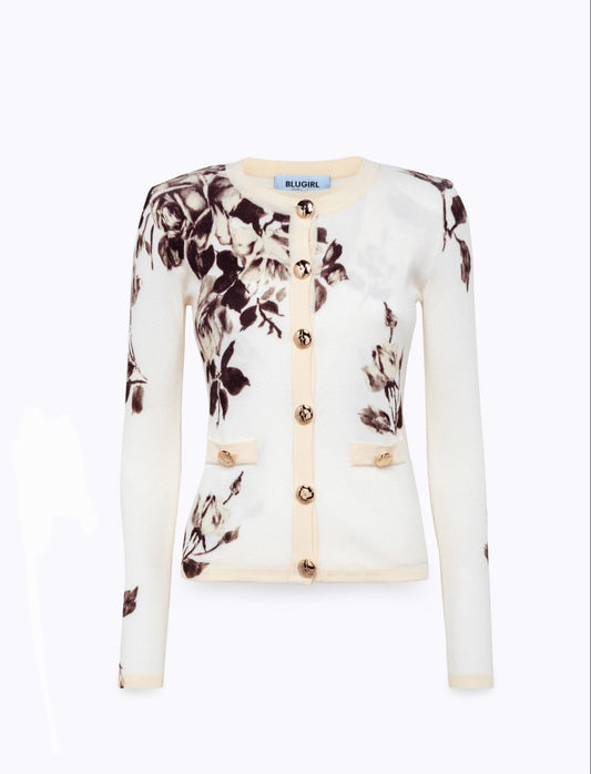 Cardigan panna Blugirl rose marroni con bottoni oro