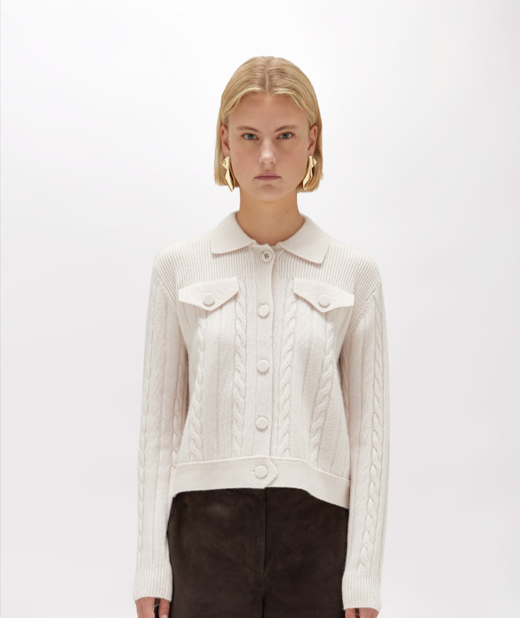 Giacca maglia lana Blugirl latte bottoni con trecce lana e cashmere