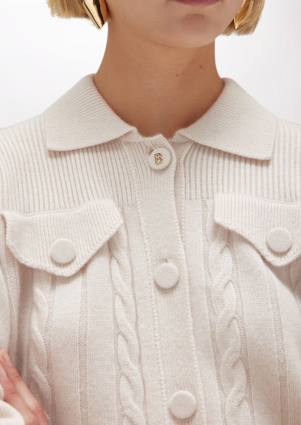 Giacca maglia lana Blugirl latte bottoni con trecce lana e cashmere