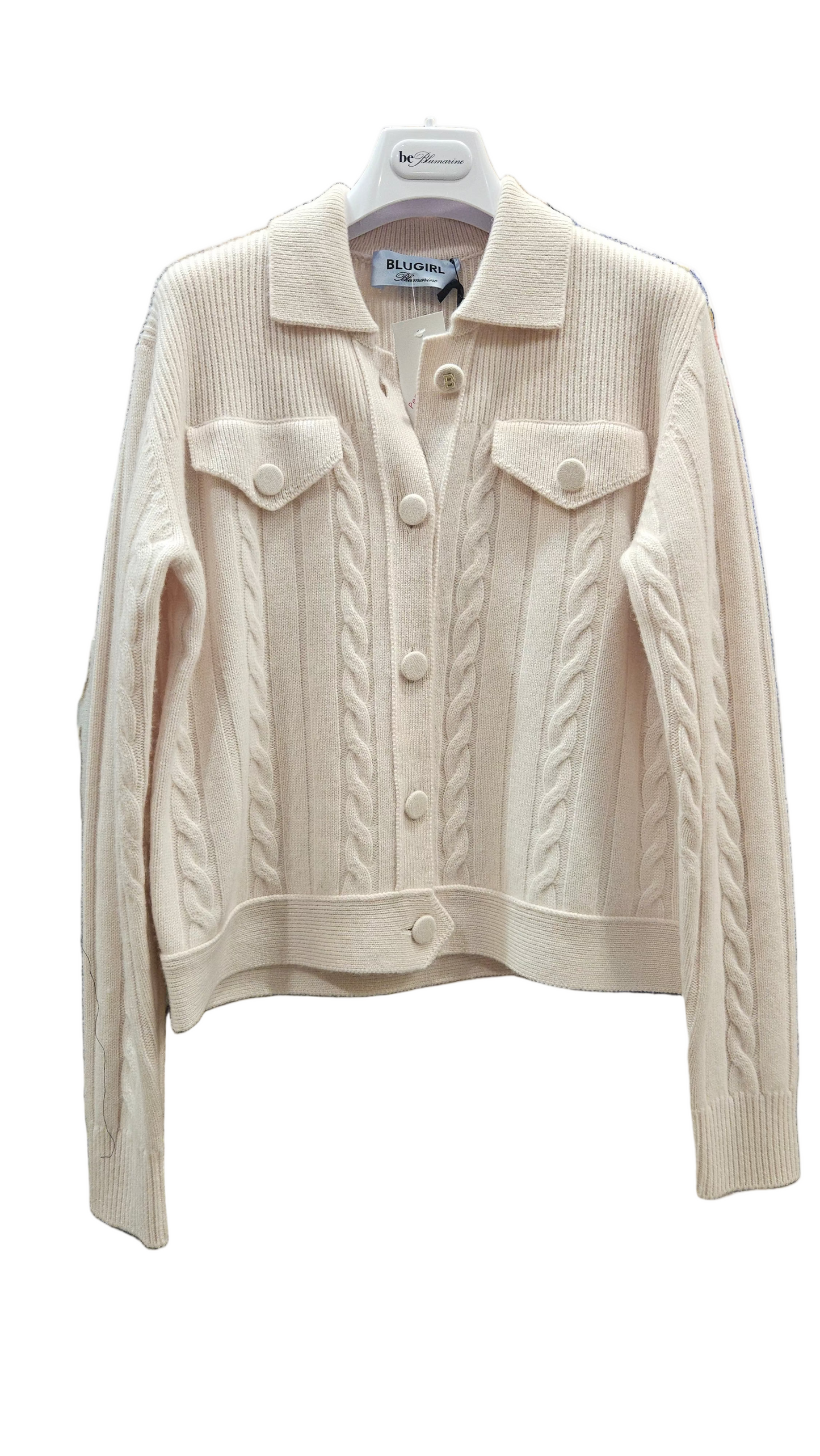Giacca maglia Blugirl latte bottoni con trecce lana e cashmere