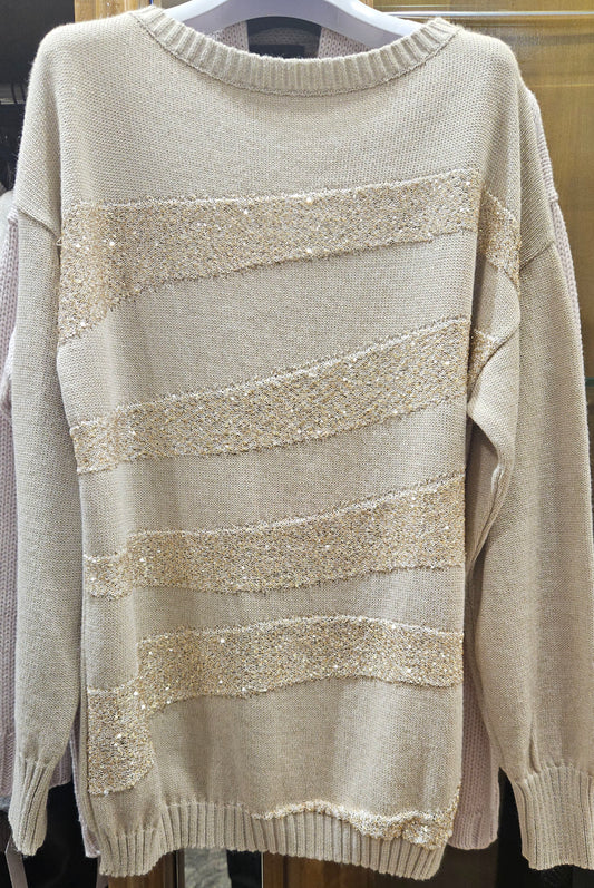 Maglia giro chic beige lurex Mattiolo