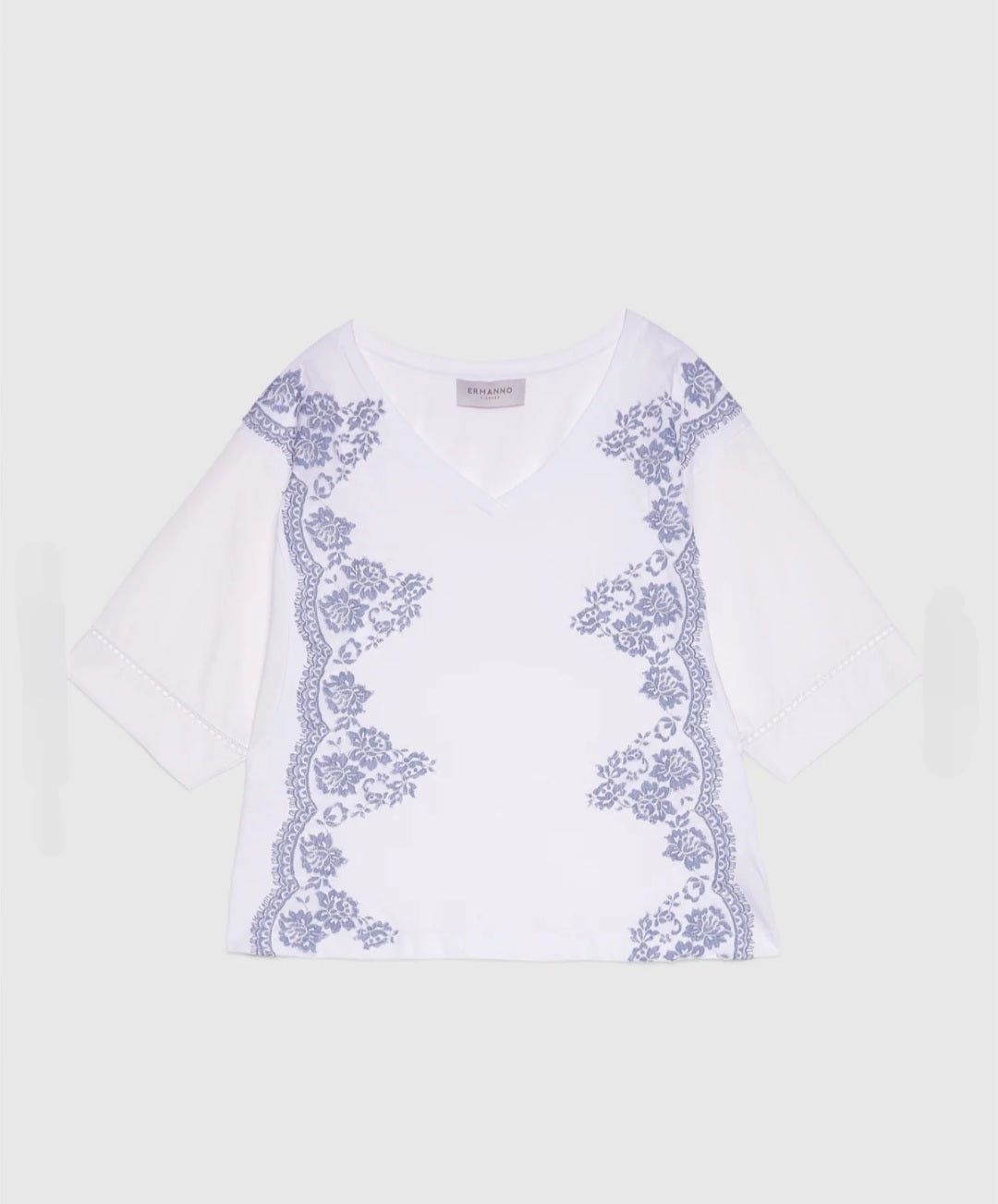 Casacca bianca a V con pizzo color jeans  Ermanno Firenze by Scervino