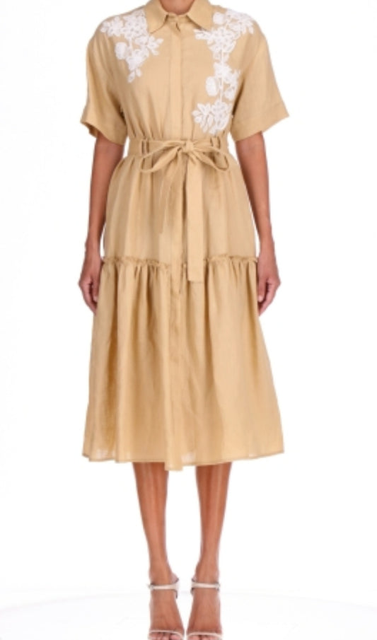 Abito beige Ermanno Firenze by Scervino con pizzo bianco