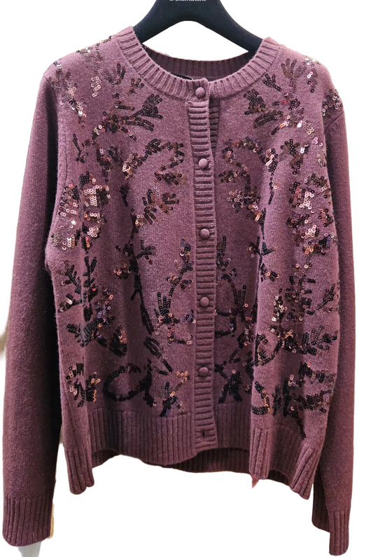 Cardigan bordeaux paillettes Clips