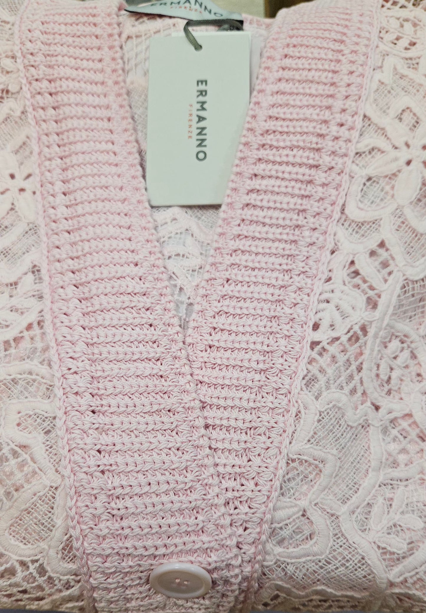 Cardigan lungo rosa pizzo rebrode' Ermanno Firenze by Scervino