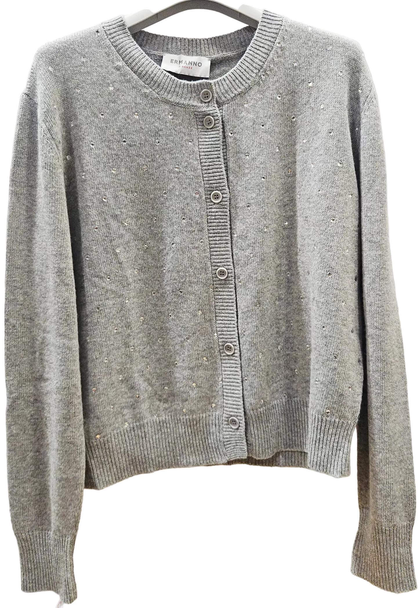 Cardigan corto di Ermanno Firenze by Scervino grigio chiaro e strass lana, viscosa e cashmere