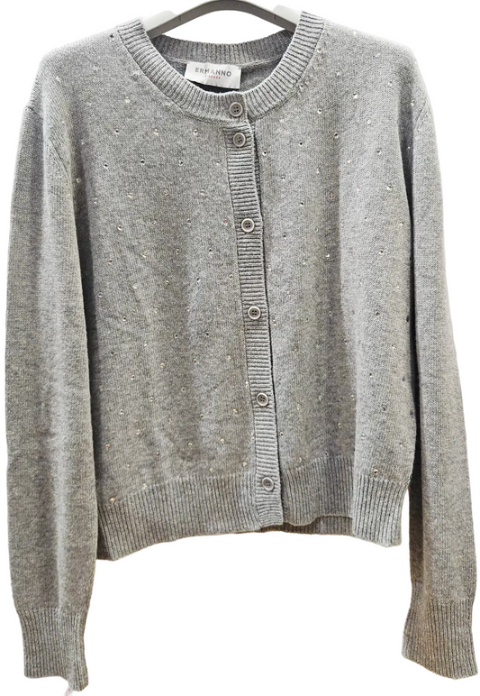 Cardigan corto di Ermanno Firenze by Scervino grigio chiaro e strass lana, viscosa e cashmere