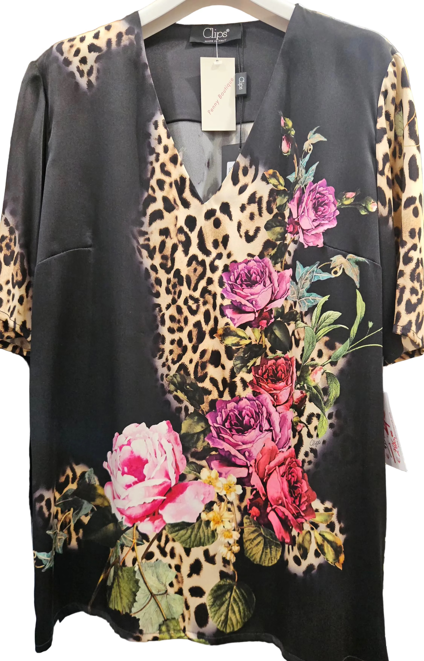 Casacca a V Clips  maculata e fiori seta