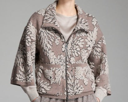 Cardigan zip jaquard tortora e fango Tricot Chic