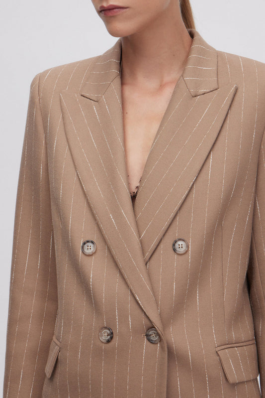 Giacca doppio petto gessata beige Ermanno Firenze by Scervino