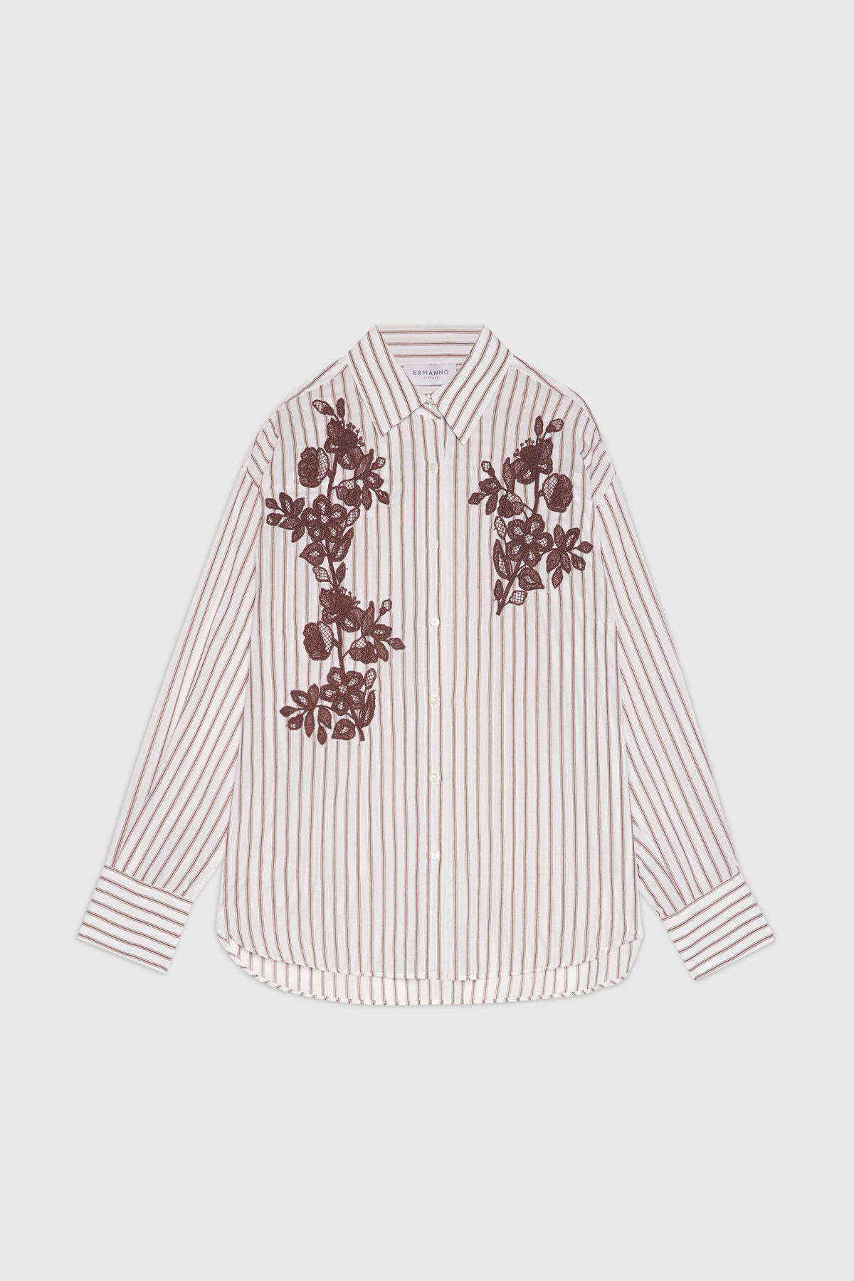 Camicia a righe Ermanno Ermanno ricamo marrone