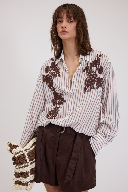 Camicia a righe Ermanno Ermanno ricamo marrone