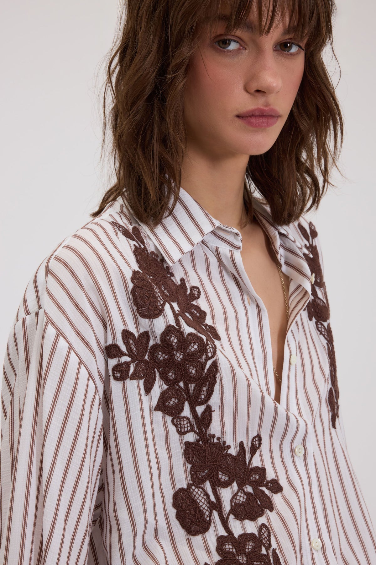 Camicia a righe Ermanno Ermanno ricamo marrone