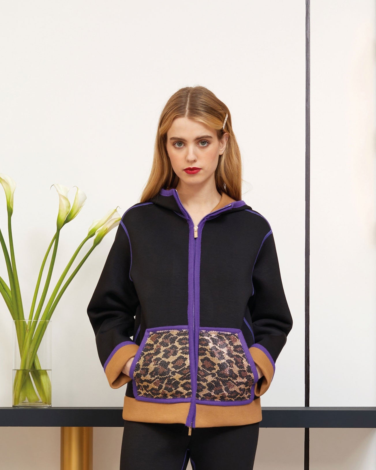 Giacca neoprene Clips  nera e viola zip