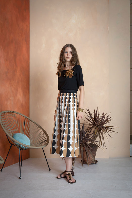 Gonna cotone geometrica Clips Tricot a pieghe