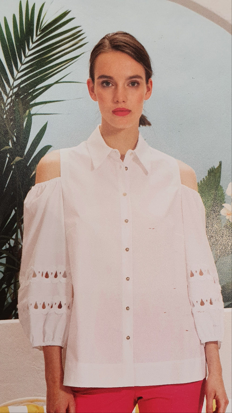 Camicia cotone bianca Clips aperture omerali m/lunga