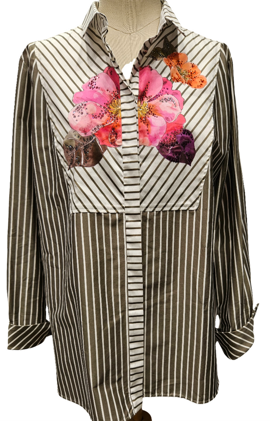 Camicia floreale ricamata a righe VDP~