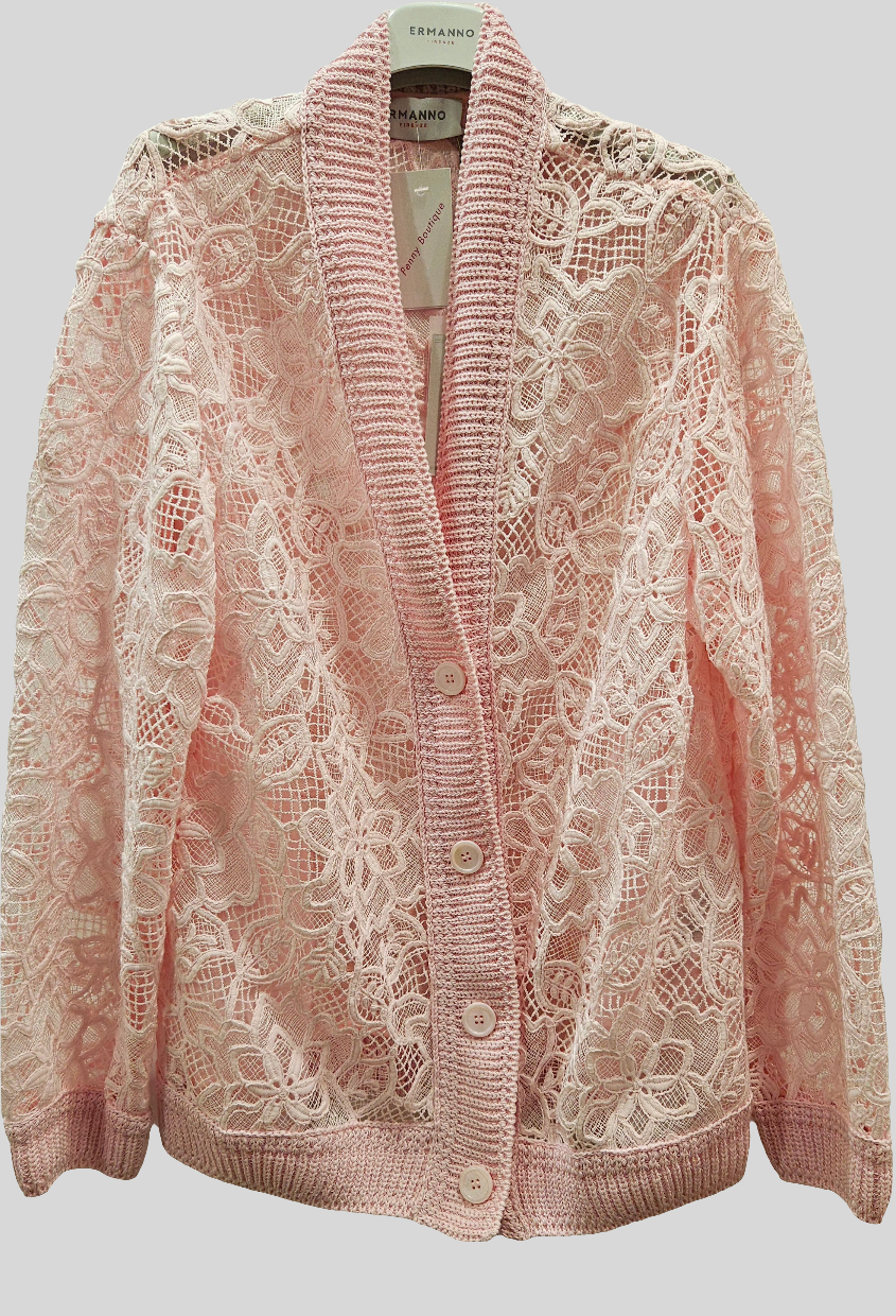 Cardigan lungo rosa pizzo rebrode' Ermanno Firenze by Scervino