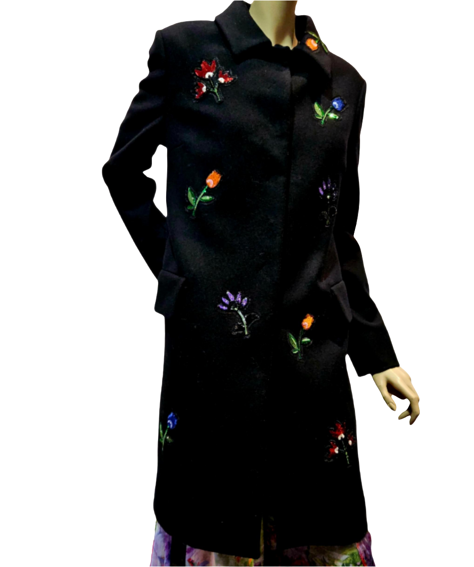 Cappotto Blugirl nero lana con ricami floreale