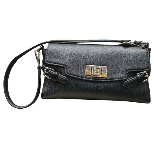 Borsa piccola con tracolla in ecopelle nera chiusura metallo logo Ermanno Firenze by Scervino